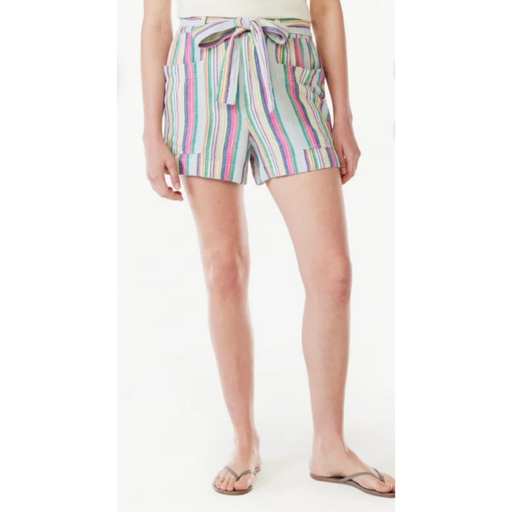 🆕 Free Assembly Women's Linen Blend Paperbag Belted Shorts L Large Women’s